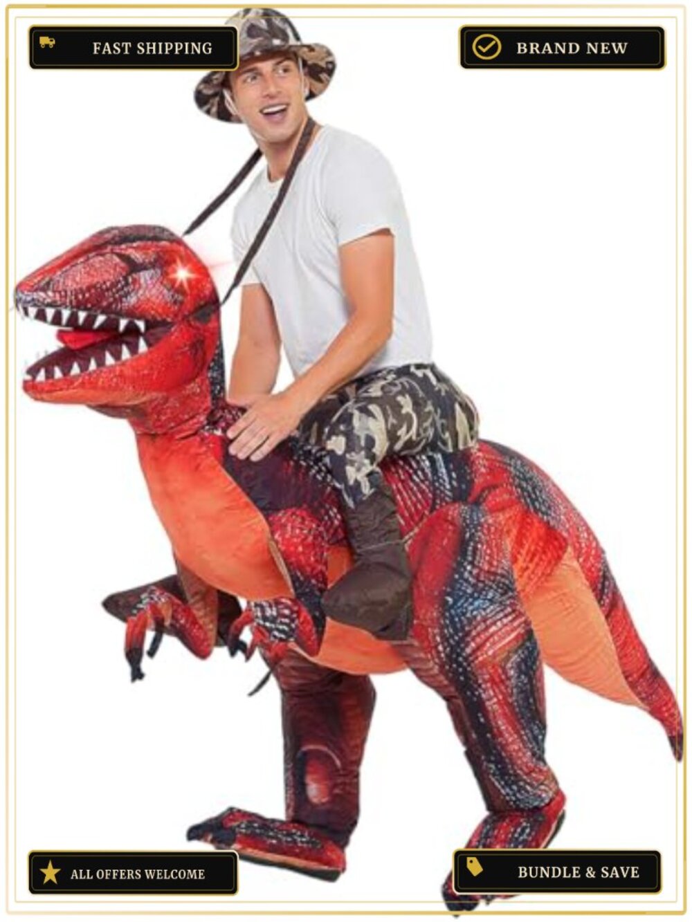 GOOSH Inflatable Dinosaur Costume Adult Blow Up Halloween Cosplay